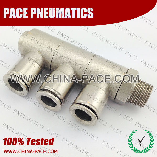 Elbow Banjo Pneumatic Fittings, Air Fittings, one touch tube fittings, Nickel Plated Brass Push in Fittings